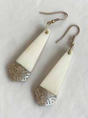 Antique Carved Organic Bone Earrings